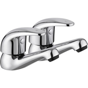 JASSFERRY Pair of Basin Pillar Taps Top Lever Handle for Bathroom Sink Chrome1 Polished 1/2"