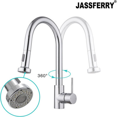 JASSFERRY Pull Out Kitchen Mixer Tap Chrome 360-degree Swivel Spout Pull Down Sprayer High Arc Sink Faucet