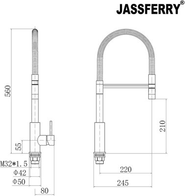 JASSFERRY Pull Out Spout Kitchen Sink Mixer Tap High Arc Pulldown Spring Neck Spray Single Lever