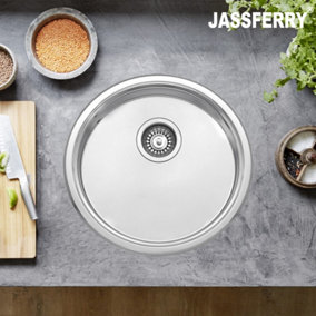 JASSFERRY Small Kitchen Sink 45mm Depth Stainless Steel Round Drainer Campervan