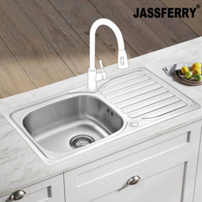 JASSFERRY Stainless Steel Kitchen Sink 1.0 Single Bowl Topmount Reversible Drainer