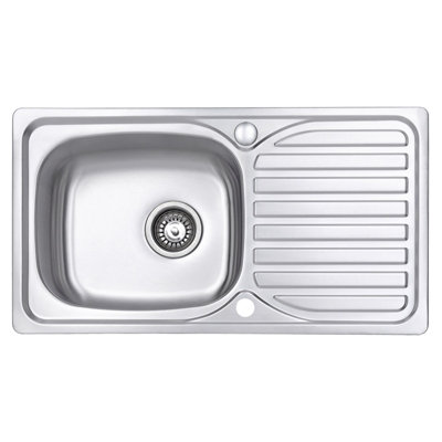 JASSFERRY Roestvrijstalen gootsteen 1.0 enkele kom Topmount omkeerbare afdruiprek met afval, 800 x 440 mm