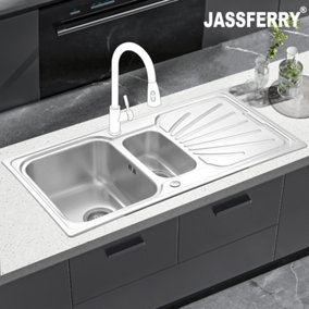 JASSFERRY Stainless Steel Kitchen Sink 1.5 One Half Welding Bowl Reversible Drainer