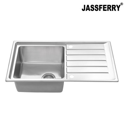 JASSFERRY Stainless Steel Kitchen Sink Reversible Drainer Single Bowl Pipes