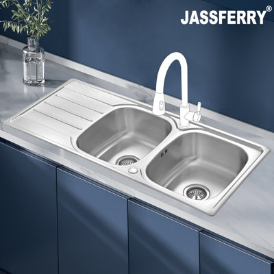 JASSFERRY Stainless Steel Kitchen Sink Matt Inset Double Bowl Reversible Drainer