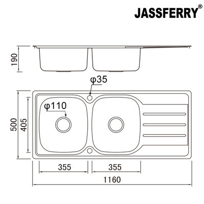 JASSFERRY Stainless Steel Kitchen Sink Matt Inset Double Bowl Reversible Drainer