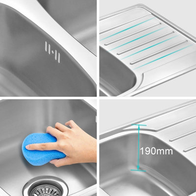 JASSFERRY Stainless Steel Kitchen Sink Matt Inset Double Bowl Reversible Drainer
