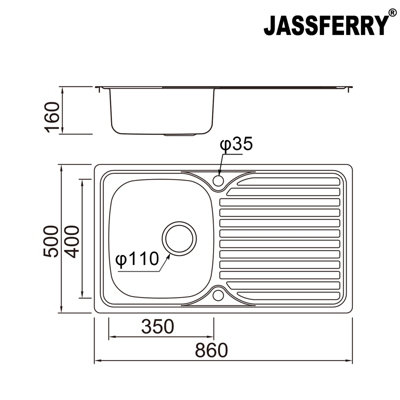 JASSFERRY Stainless Steel Kitchen Sink Single Bowl Inset Reversible Drainer