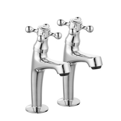 JASSFERRY Tall Pair of Basin Pillar Taps High Neck Victorian Crosshead Handle Chrome 1/2"