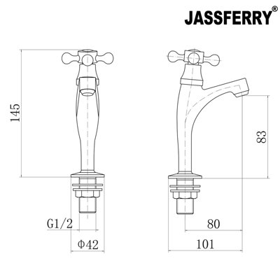 JASSFERRY Tall Pair of Basin Pillar Taps High Neck Victorian Crosshead Handle Chrome 1/2"