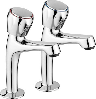 JASSFERRY Tall Pair of Bathroom Basin Pillar Taps High Neck Knob Handle Chrome 1/2"