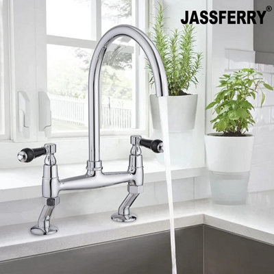 JASSFERRY Traditional Kitchen Sink Mixer Tap Twin Lever Quarter Turn Ceramic Handle