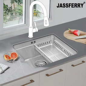 JASSFERRY Undermount Kitchen Sink Single Bowl Stainless Steel Dish Drainer Rack, 490 x 440 mm
