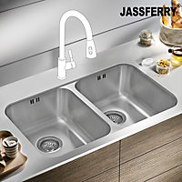 JASSFERRY Undermount Square Stainless Steel Kitchen Sink 2 Double Bowl
