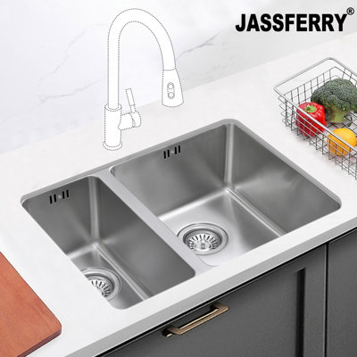 JASSFERRY Undermount Stainless Steel Kitchen Sink 1.5 Bowl Lefthand Smaller Bowl