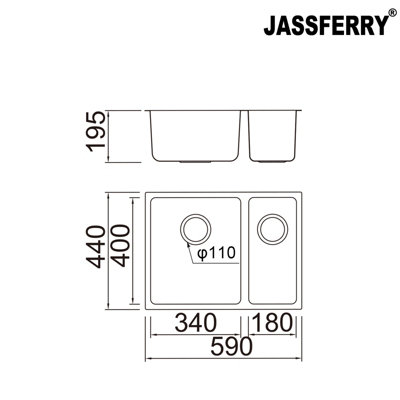 JASSFERRY Undermount Stainless Steel Kitchen Sink 1.5 Bowl Righthand Smaller Bowl