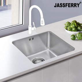 JASSFERRY Undermount Stainless Steel Kitchen Sink 1 Single Deep Square Bowl, 440 x 440 mm