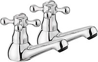 JASSFERRY Victorian Pair of Bathroom Basin Pillar Taps 1/4 Turn Crosshead Polished Chrome 1/2"