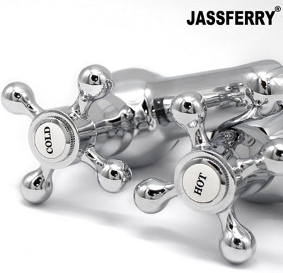 JASSFERRY Victorian Pair of Bathroom Basin Pillar Taps 1/4 Turn Crosshead Polished Chrome 1/2"