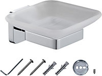 JASSFERRY Wall Mounted Soap Dish & Holder Frosted Glass Square Chrome Soap Tray for Shower