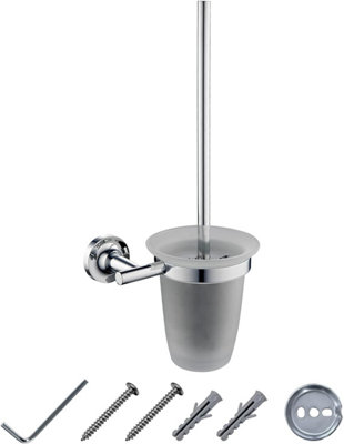 JASSFERRY Wall Mounted Toilet Brush and Holder Chrome Loo Brushes & Holders Set, Frosted Glass Tumbler Price Comparisons | Compare The Build