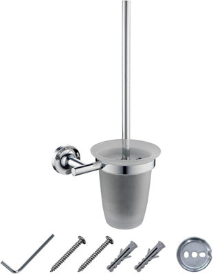 JASSFERRY Wall Mounted Toilet Brush and Holder Chrome Loo Brushes & Holders Set, Frosted Glass Tumbler