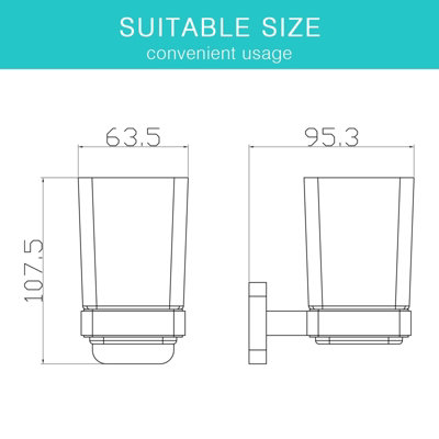 JASSFERRY Wall Mounted Toothbrush Tumbler Holder Single Frosted Black Glass Square Cup