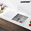 JASSFERRY White Glass Top Kitchen Sink Stainless Steel Single Bowl Left Hand Frosted Drainboard, 860 x 500 mm