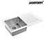 JASSFERRY White Glass Top Kitchen Sink Stainless Steel Single Bowl Right Hand Frosted Drainboard, 860 x 500 mm