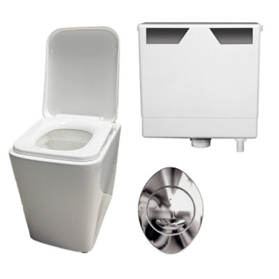 Java Ceramic Back to Wall Toilet Pan with Soft Closing Seat, Cistern & Flush Button