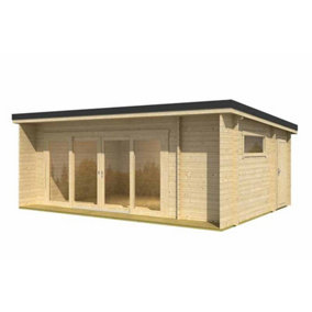 Java-Log Cabin, Wooden Garden Room, Timber Summerhouse, Home Office - L648 x W470 x H245.1 cm