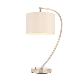 Javon Bright Nickel with Vintage White Faux Silk Shade 1 Light Table Light