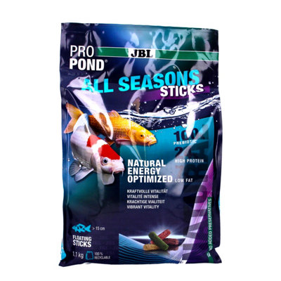 Image showcasing JBL all Season Koi Pond Fish Food Sticks 1.1kg Low Fat High Protein