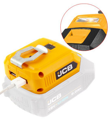 JCB 18USB 18V USB Adaptor 2 x USB Port Battery Charger + LED Light - Bare