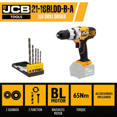 JCB 18V Brushless Drill Driver Bare Unit with 5 Piece Masonry