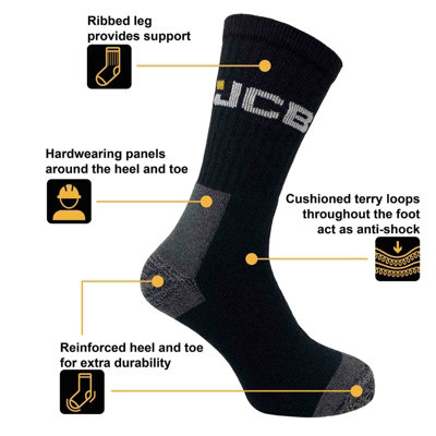 JCB 3 Pack of Hard Wearing Work Boot Socks Size 6-11 Ideal with Steel Toe Boots