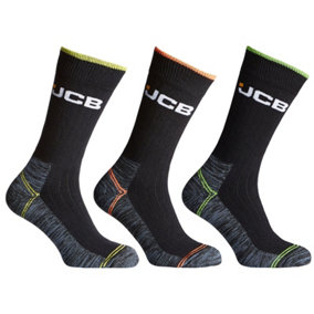 JCB 3 Pack of Work Boot Socks Size 6-11 Hi Viz Detailing Hard Wearing Ribbed Leg