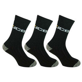JCB 3 Pack Size 6-11 Work Boot Socks Reinforced Heel Toe Black Grey JCBX000025