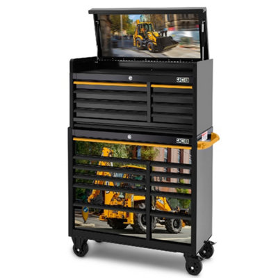 JCB 42 Inch Roller Wheeled Cabinet and Top Tool Chest Stack with ...