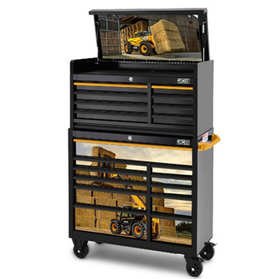 JCB 42 Inch Roller Wheeled Cabinet and Top Tool Chest Stack with ...