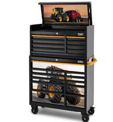 JCB 42 Inch Wheeled Roller Cabinet and Top Tool Chest Stack with ...