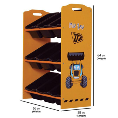 JCB 9 Bin Storage Unit, Digger Theme, Black Storage Boxes, Kids