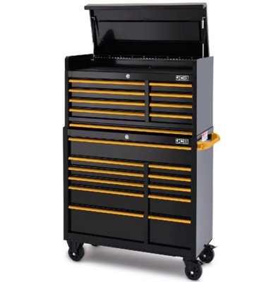 JCB Classic Design 42 Inch Wheeled Roller Cabinet and Top Tool Chest Stack