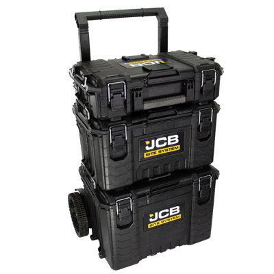 JCB Full Site System 3-Piece Modular Tool Storage System with Cart Tool Organiser Case & Heavy-duty 9 inch Wheel Trolley