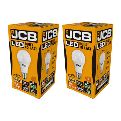 JCB LED A60 1520lm Opal 15w Light Bulb B22 3000k White (Pack of 2)