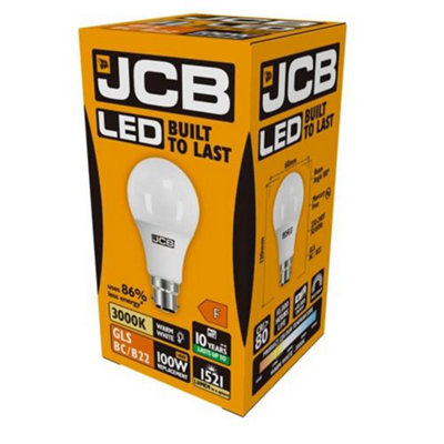 JCB LED A60 1520lm Opal 15w Light Bulb B22 3000k White (Pack of 2)