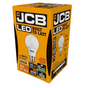 JCB LED A60 806lm Opal 10w Light Bulb B22 3000k White (Pack of 2)