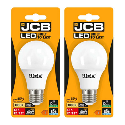 JCB LED A60 806lm Opal 10w Light Bulb E27 3000k White (Pack of 2)