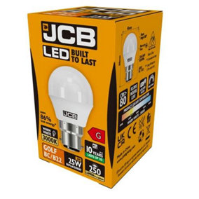 JCB LED Golf 250lm Opal 3w Light Bulb B22 3000K White (Pack of 2)