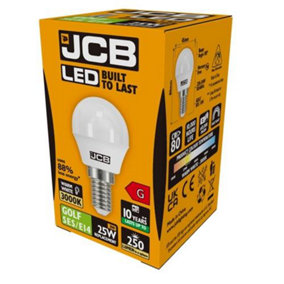 JCB LED Golf 250lm Opal 3w Light Bulb E14 3000k White (Pack of 2)